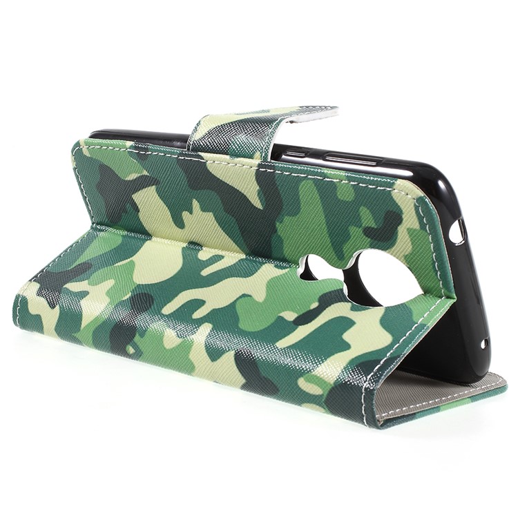 Cross Grain Patterned Wallet Leather Mobile Case for Motorola Moto E5 / G6 Play - Camouflage Cloth-5