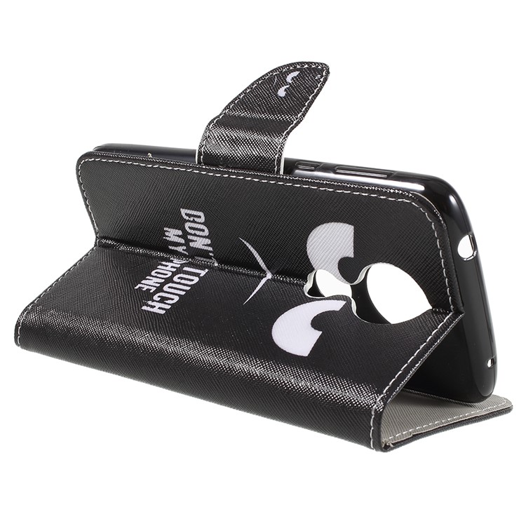 For Motorola Moto E5 / G6 Play Cross Texture Pattern Printing Leather Wallet Stand Folio Case - Do not Touch My Phone-5