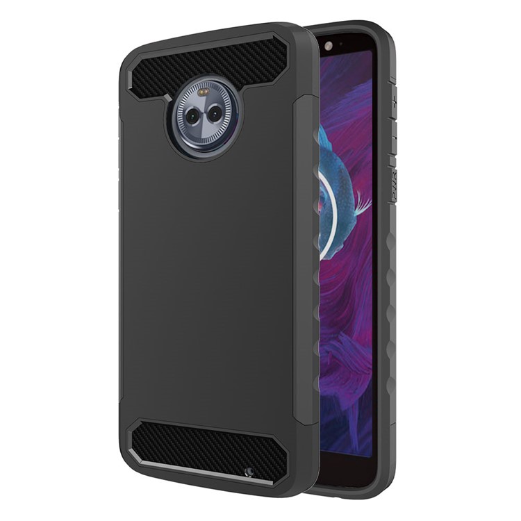 Carbon Fiber Texture TPU + PC Hybrid Case for Motorola Moto G6 Plus - Black-1