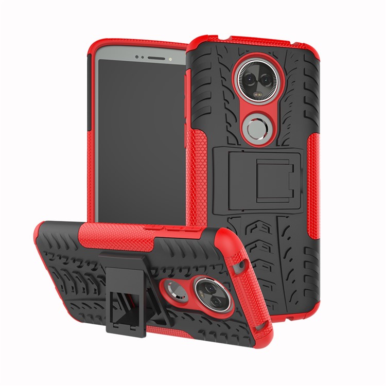 Anti-slip PC + TPU Combo Cover Case Shell with Kickstand for Motorola Moto E5 Plus - Red-1