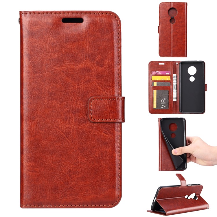 Crazy Horse Wallet Leather Stand Protective Shell for Motorola Moto E5 / G6 Play - Brown-1