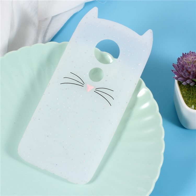 3D Mustache Cat Silicone Case for Motorola Moto E5 / G6 Play - White-1