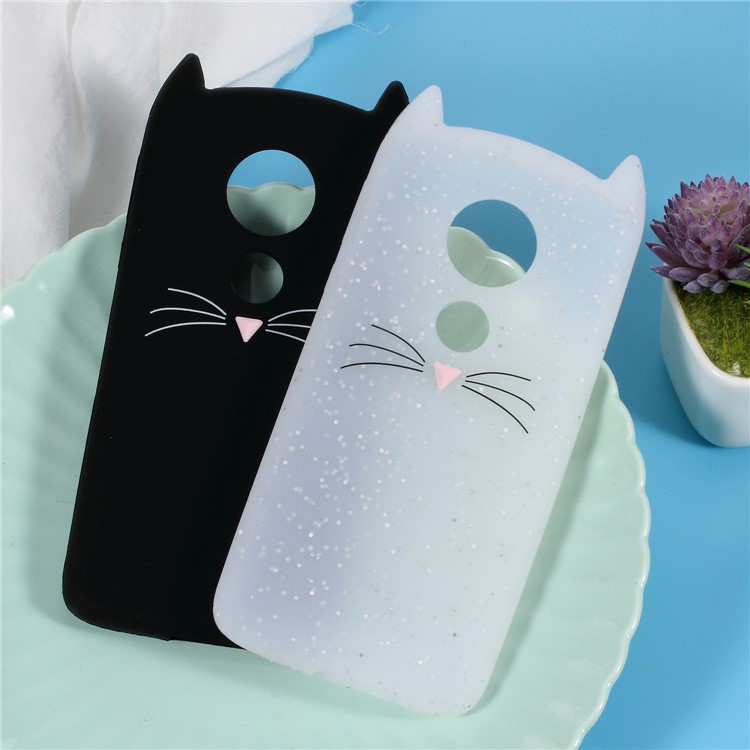3D Mustache Cat Silicone Case for Motorola Moto E5 / G6 Play - White-3
