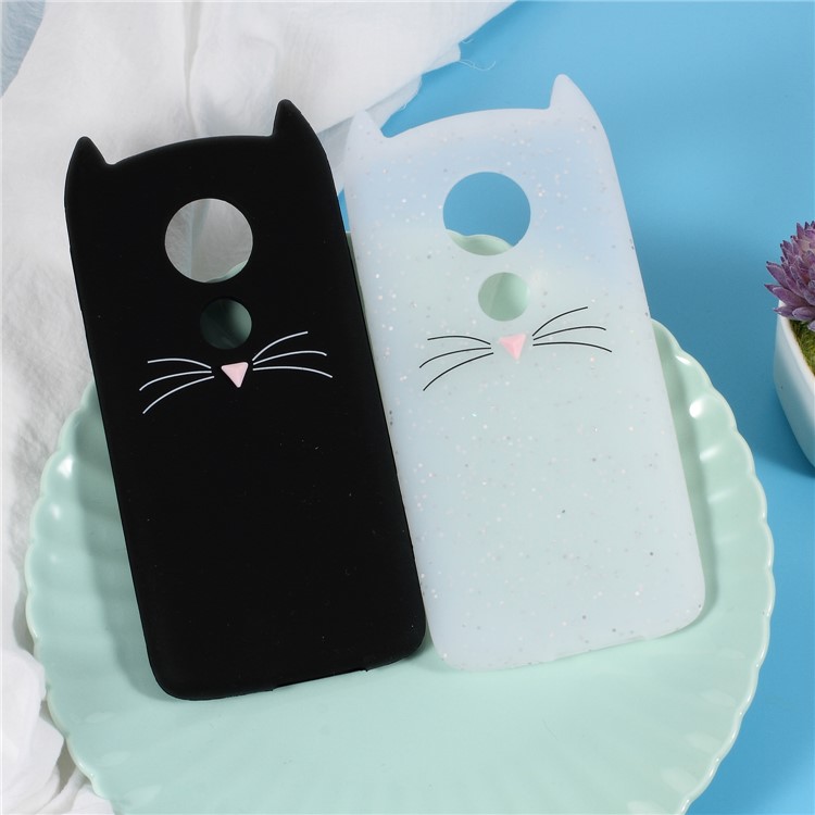 3D Mustache Cat Silicone Case for Motorola Moto E5 / G6 Play - White-4