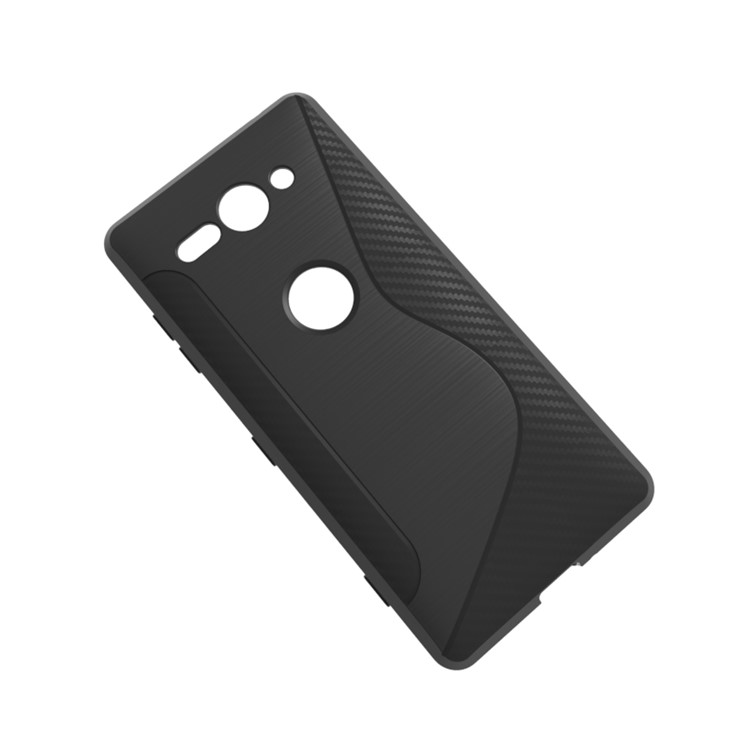 For Sony Xperia XZ2 Compact S Shape Carbon Fiber Texture Brushed TPU Back Case - Black-2