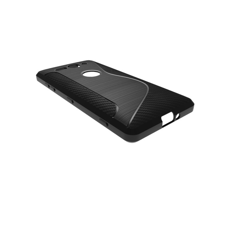 For Sony Xperia XZ2 Compact S Shape Carbon Fiber Texture Brushed TPU Back Case - Black-3