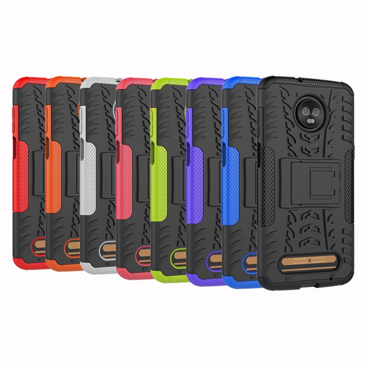 Cool Tyre Kickstand PC + TPU Hybrid Phone Case for Motorola Moto Z3 Play - Black-11