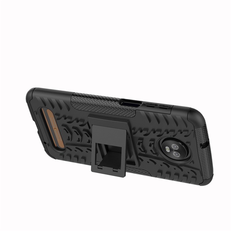 Cool Tyre Kickstand PC + TPU Hybrid Phone Case for Motorola Moto Z3 Play - Black-7