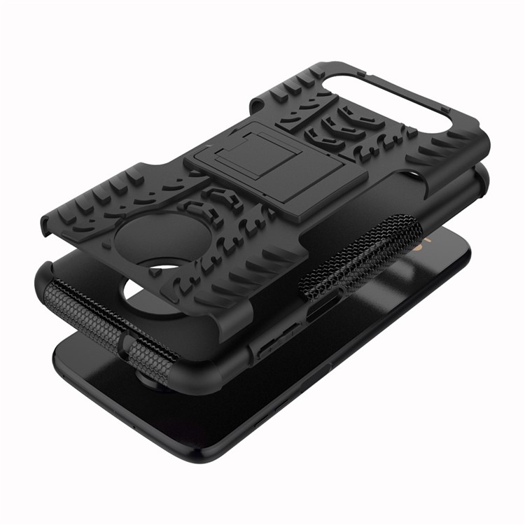 Cool Tyre Kickstand PC + TPU Hybrid Phone Case for Motorola Moto Z3 Play - Black-8