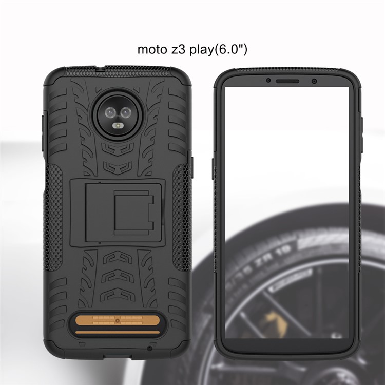 Cool Tyre Kickstand PC + TPU Hybrid Phone Case for Motorola Moto Z3 Play - Black-9