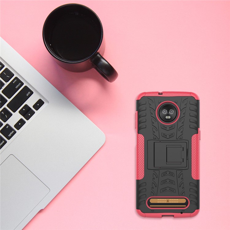 Cool Tyre Kickstand PC + TPU Hybrid Mobile Cover for Motorola Moto Z3 Play - Rose-3