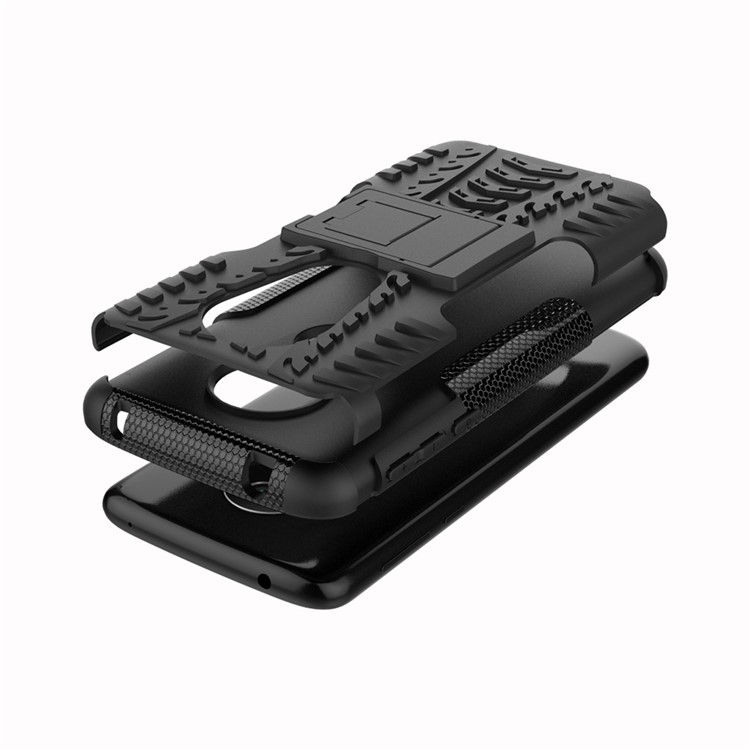 Anti-slip PC + Silicone Hybrid Case with Kickstand for Motorola Moto E5 / G6 Play - Black-8