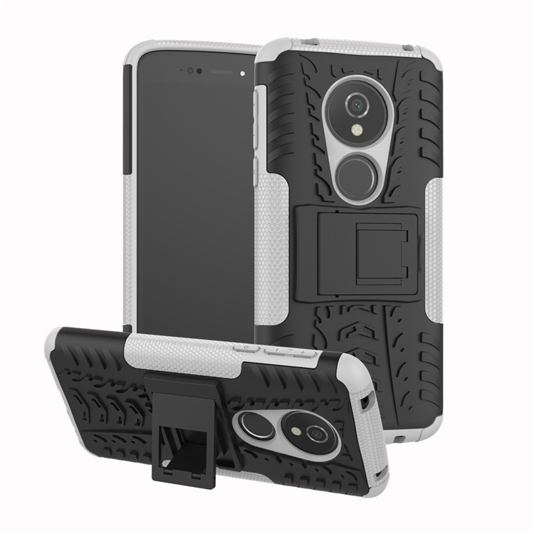 Anti-slip PC + Silicone Hybrid Cover with Kickstand for Motorola Moto E5 / G6 Play - White-1