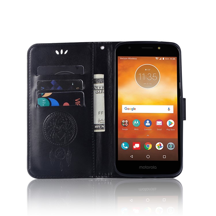 Imprint Owl Dream Catcher Wallet Stand Leather Case for Motorola Moto E5 Play - Black-4