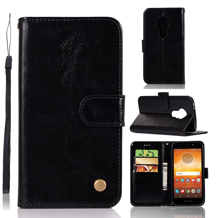 Premium Vintage Leather Wallet Case for Motorola Moto E5 Play - Black-1