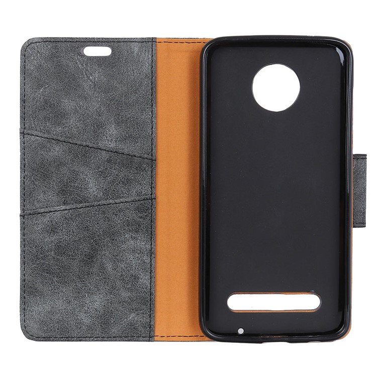 Vintage PU Leather Wallet Stand Phone Case Accessory for Motorola Moto Z3 Play - Grey-8