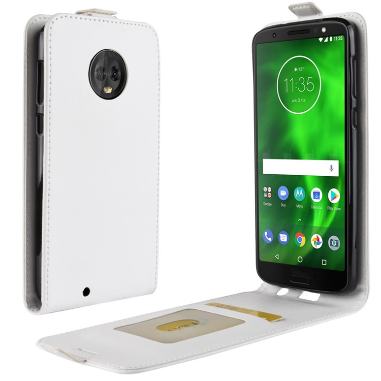 Crazy Horse Vertical Flip Card Slot Leather Case for Motorola Moto G6 - White-1
