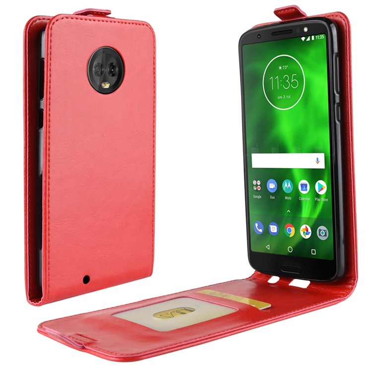 Crazy Horse Vertical Flip Card Holder Leather Cover for Motorola Moto G6 - Red-1