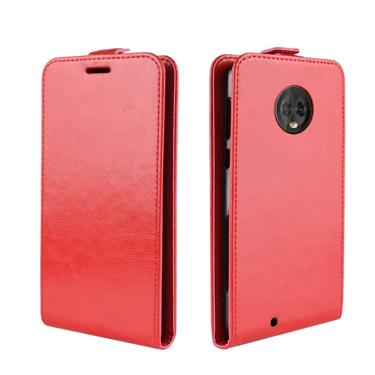Crazy Horse Vertical Flip Card Holder Leather Cover for Motorola Moto G6 - Red-3