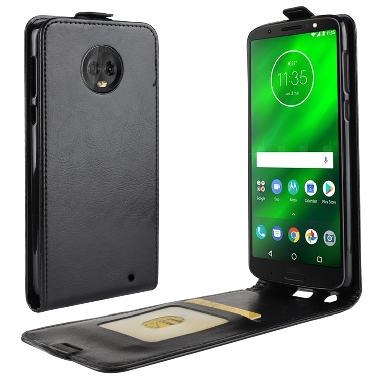 Crazy Horse Vertical Flip Card Holder Leather Case for Motorola Moto G6 Plus - Black-1