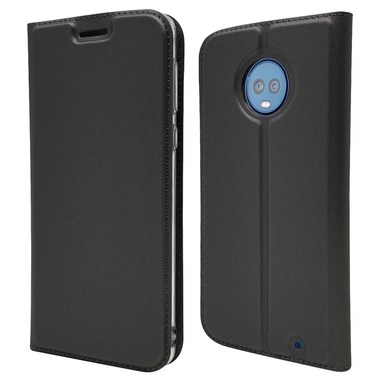 Auto-absorbed Stand Leather Case with Card Slot for Motorola Moto G6 Plus - Black-1