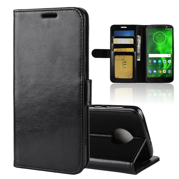 Crazy Horse Leather Stand Wallet Phone Case for Motorola Moto G6 - Black-1