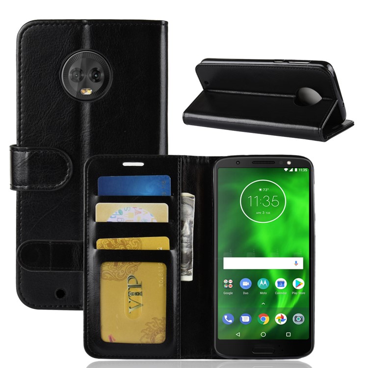Crazy Horse Leather Stand Wallet Phone Case for Motorola Moto G6 - Black-2