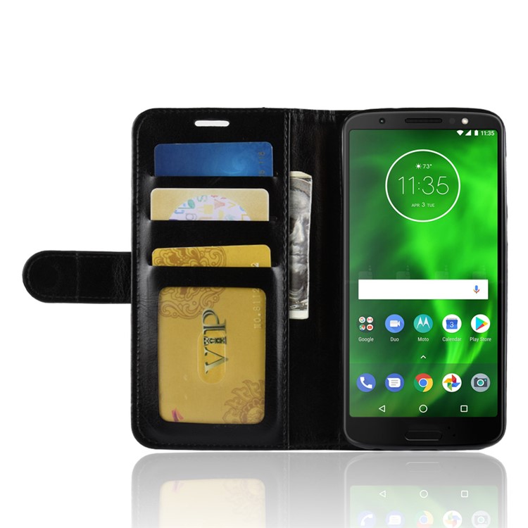 Crazy Horse Leather Stand Wallet Phone Case for Motorola Moto G6 - Black-5