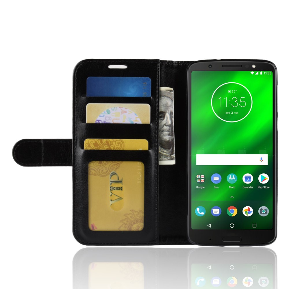 Caso Do Telefone Da Carteira De Carrinho De Couro Do Cavalo Louco Para Motorola Moto G6 Plus - Preto