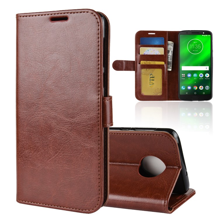 Crazy Horse Leather Stand Wallet Phone Casing for Motorola Moto G6 Plus - Brown-1