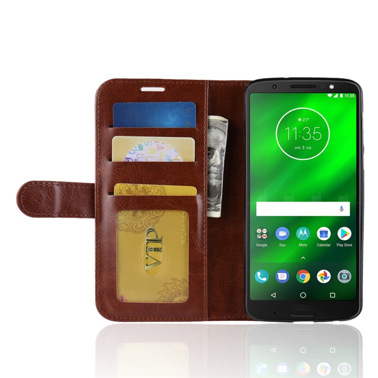 Crazy Horse Leather Stand Wallet Phone Casing for Motorola Moto G6 Plus - Brown-7