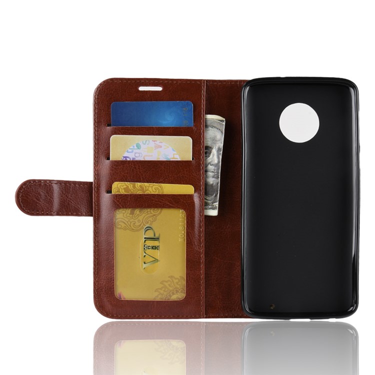 Crazy Horse Leather Stand Wallet Phone Casing for Motorola Moto G6 Plus - Brown-9