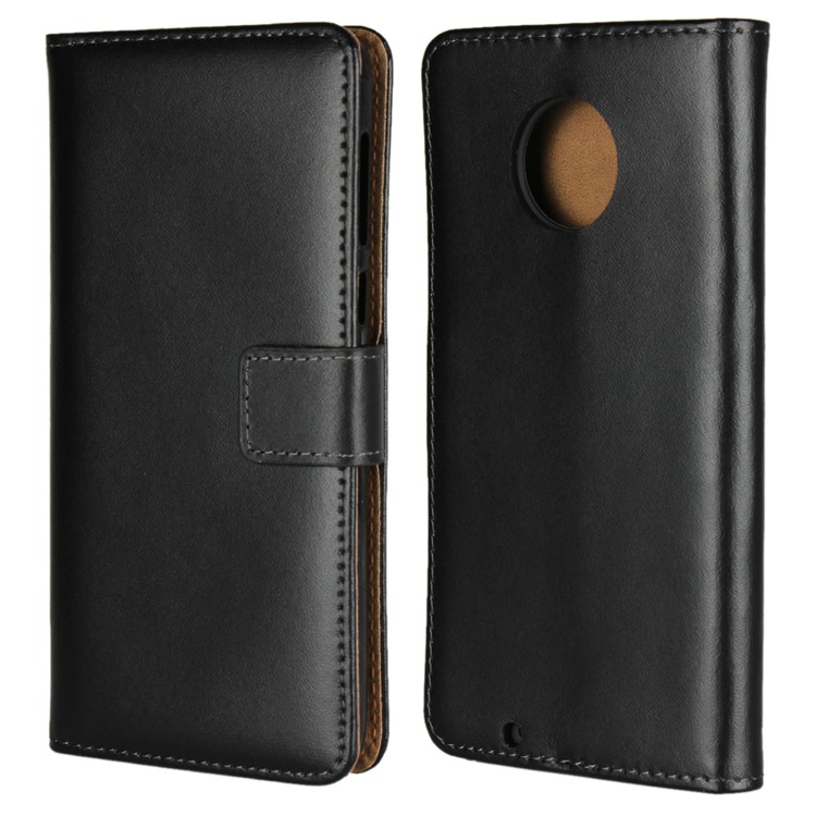 Genuine Leather Wallet Stand Phone Cover Case for Motorola Moto G6 - Black-1