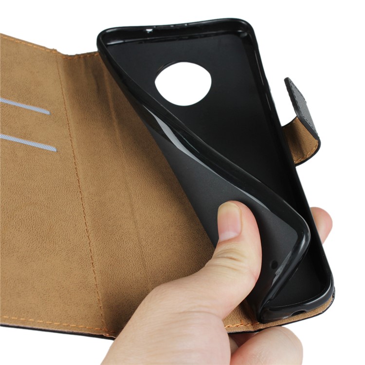 Genuine Leather Wallet Stand Phone Cover Case for Motorola Moto G6 - Black-11