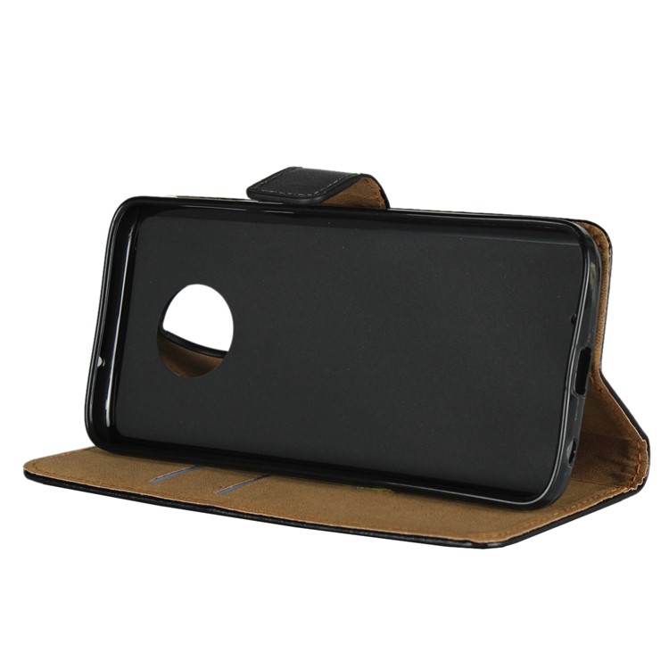 Genuine Leather Wallet Stand Phone Cover Case for Motorola Moto G6 - Black-5