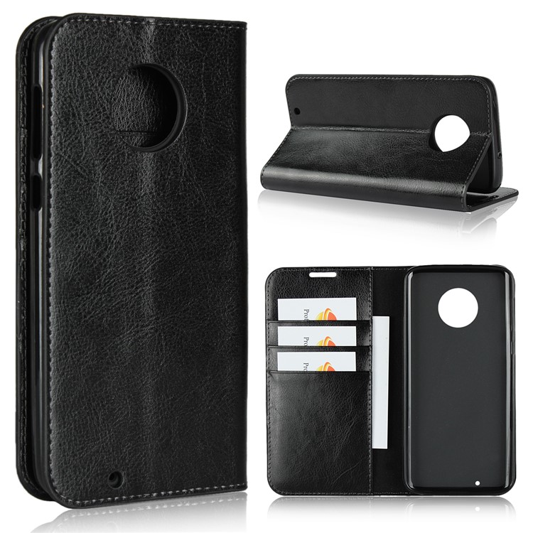 Crazy Horse Texture Wallet Stand Genuine Leather Case for Motorola Moto G6 - Black-1