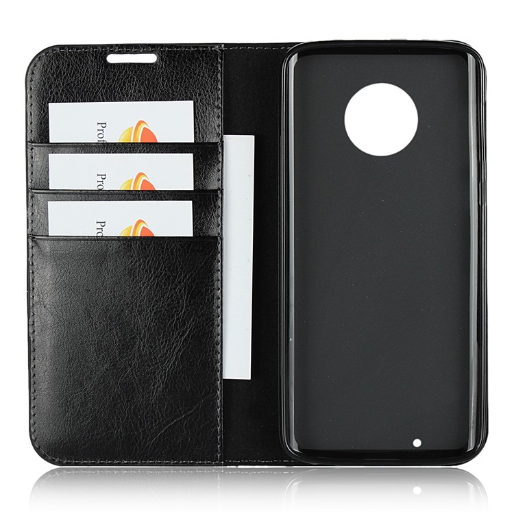Crazy Horse Texture Wallet Stand Genuine Leather Case for Motorola Moto G6 - Black-4