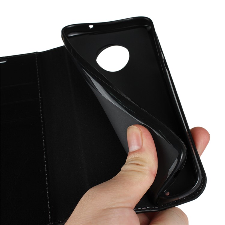 Crazy Horse Texture Wallet Stand Genuine Leather Case for Motorola Moto G6 - Black-6