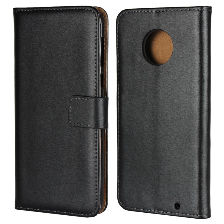 Genuine Leather Wallet Stand Phone Cover Case for Motorola Moto G6 Plus - Black-1