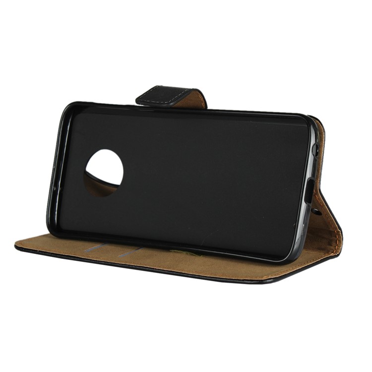 Genuine Leather Wallet Stand Phone Cover Case for Motorola Moto G6 Plus - Black-5