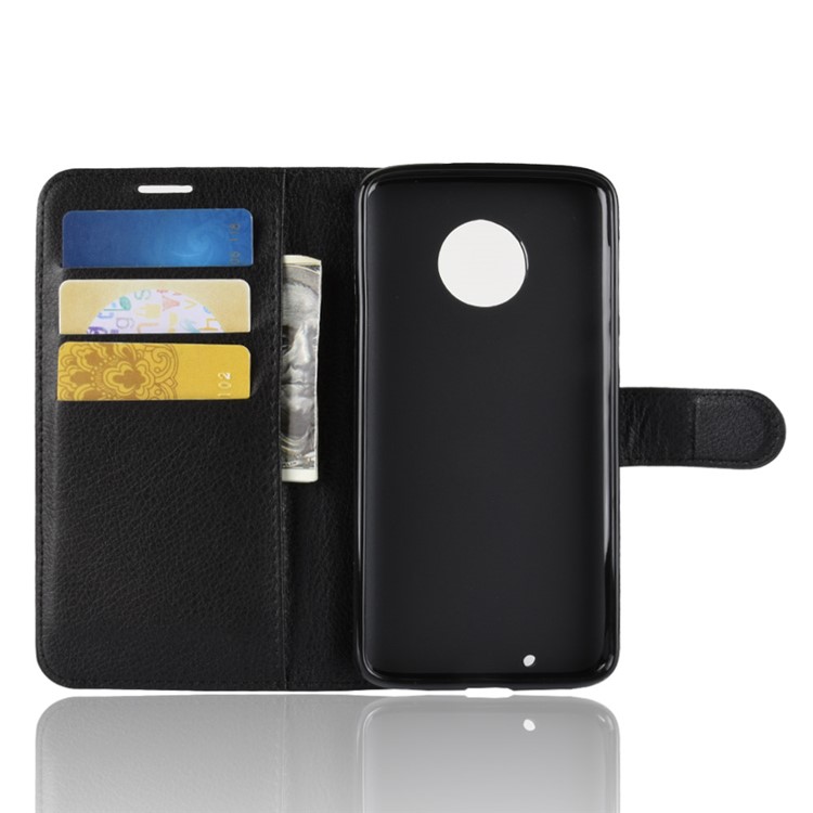 Lichia Textura Carteira Stand Leather Flip Case Para Motorola Moto G6 - Preto-10