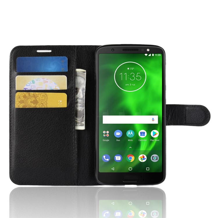 Lichia Textura Carteira Stand Leather Flip Case Para Motorola Moto G6 - Preto-13