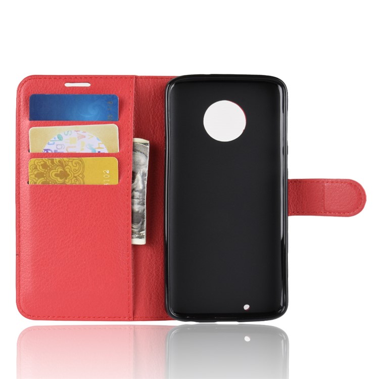Litchi Texture Wallet Stand Leather Flip Shell for Motorola Moto G6 - Red-10