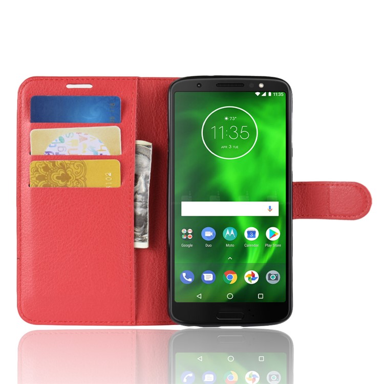 Litchi Texture Wallet Stand Leather Flip Shell for Motorola Moto G6 - Red-13