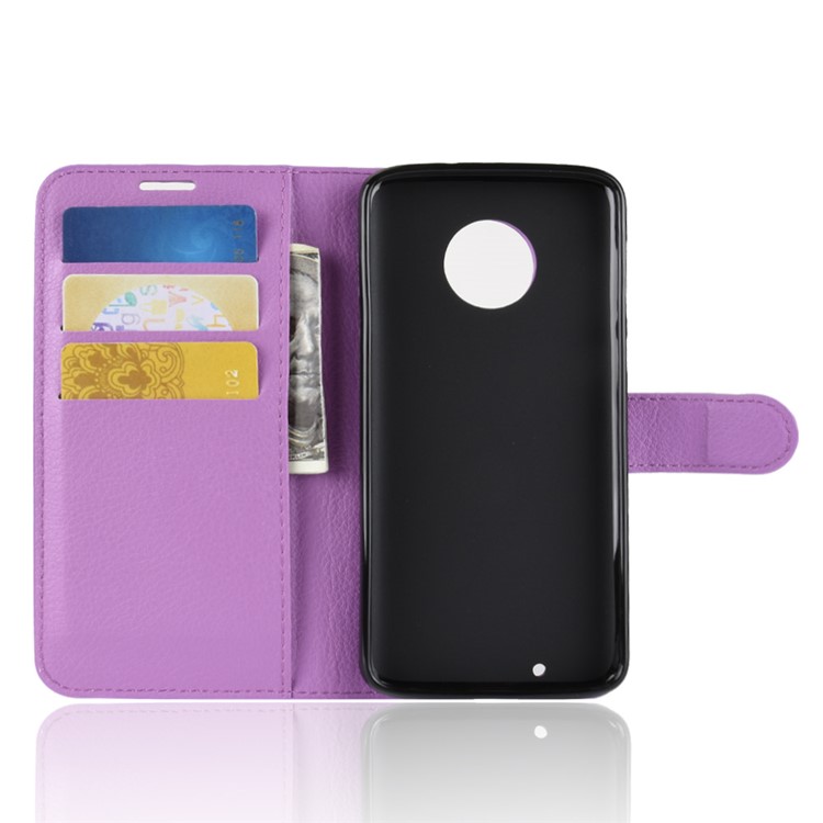 Litchi Texture Wallet Stand Leather Mobile Phone Cover for Motorola Moto G6 - Purple-10