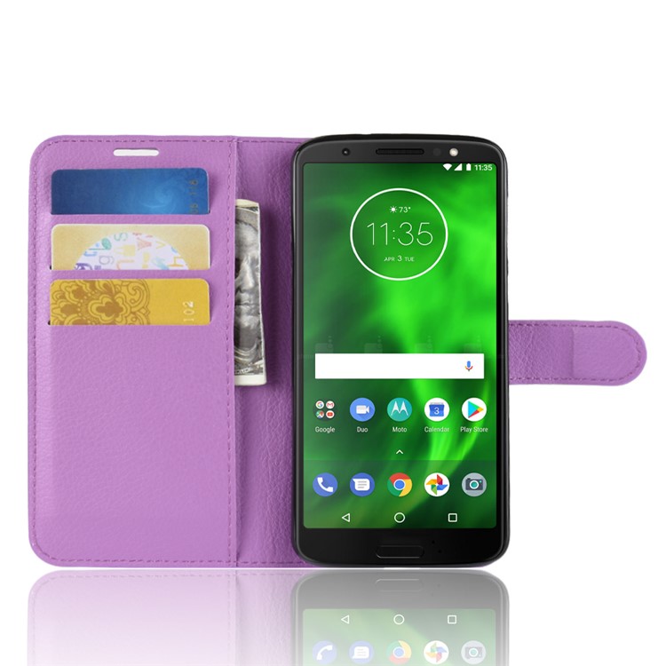 Litchi Texture Wallet Stand Leather Mobile Phone Cover for Motorola Moto G6 - Purple-13