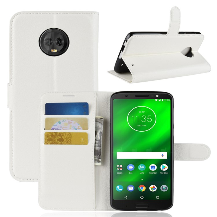 Litchi Texture Wallet Stand Leather Flip Cover for Motorola Moto G6 Plus - White-1