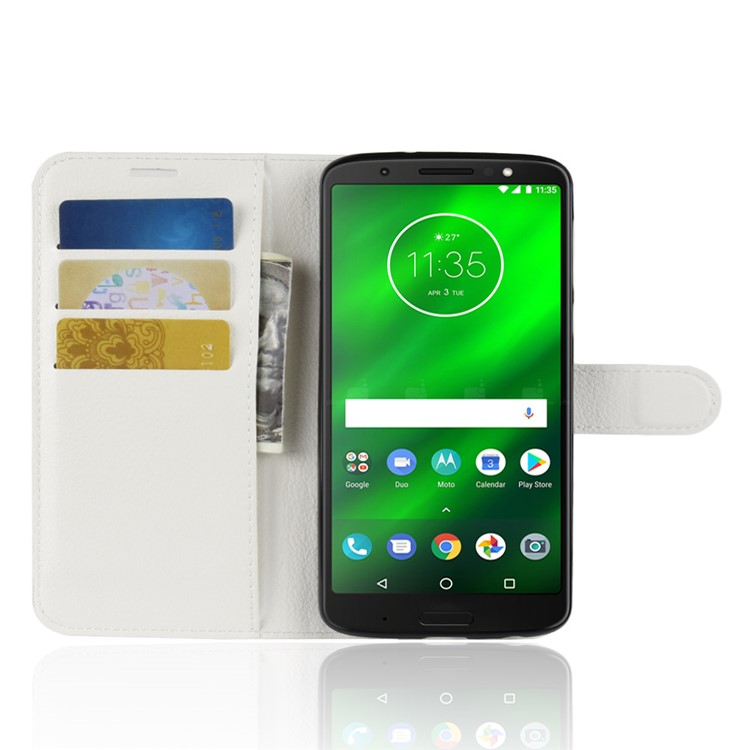 Litchi Texture Wallet Stand Leather Flip Cover for Motorola Moto G6 Plus - White-10