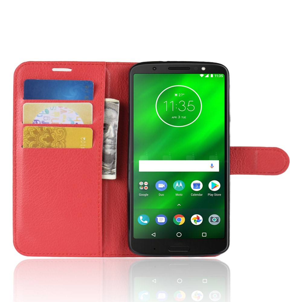 Litchi Texture Wallet Stand Leather Phone Case for Motorola Moto G6 Plus - Red-10