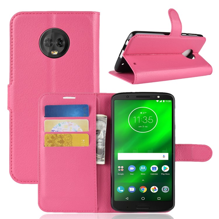 Litchi Texture Wallet Stand Leather Phone Cover for Motorola Moto G6 Plus - Rose-1